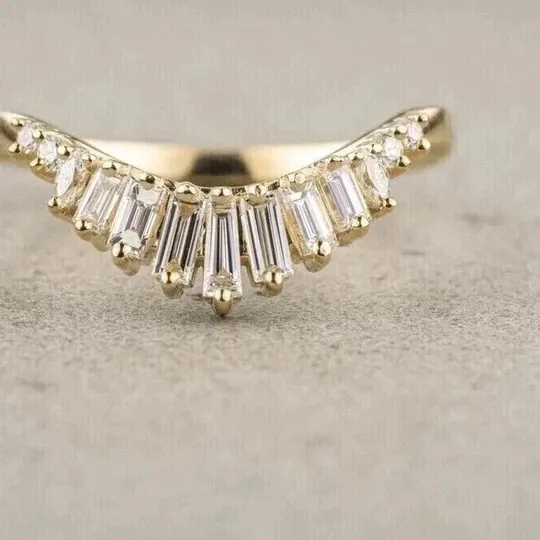 Authentic 2 Ct Baguette Cut Created Diamond Stack Wedding Band Ring 14K Yellow Gold Plated