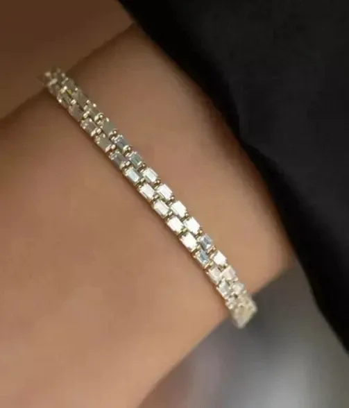 Authentic Celestial Baguette Radiance Bracelet – 5‑Carat Lab‑Created Diamond Tennis Amulet in 14K Sun‑Kissed Gold