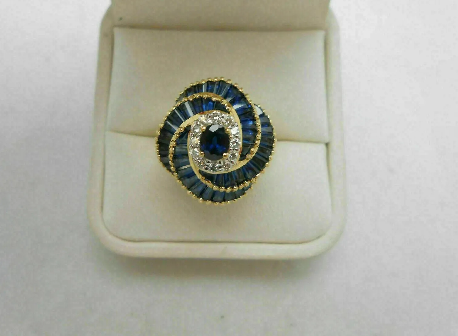Authentic 2Ct Baguette Lab Created Blue Sapphire Halo Ring 14K Yellow Gold Plated Silver