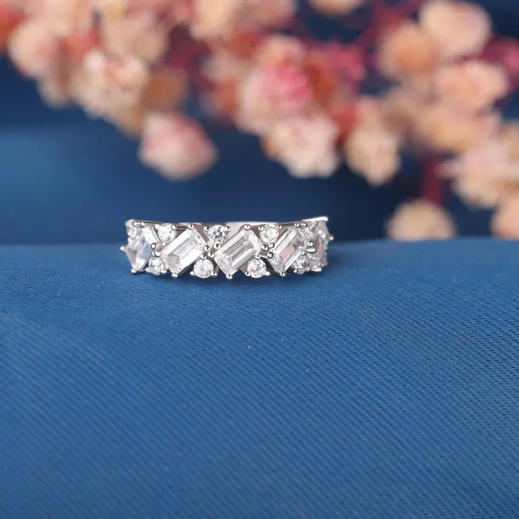 Authentic Baguette Simulated Diamond Eternity Wedding Band Ring In 14k White Gold Plated