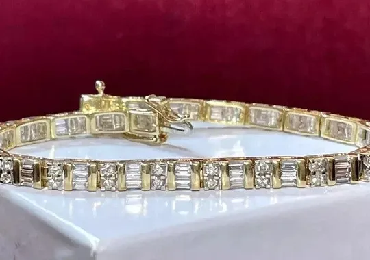 Authentic 5Ct Baguette Cut Lab Created Diamond Tennis Bracelet In 14K Yellow Gold Plated