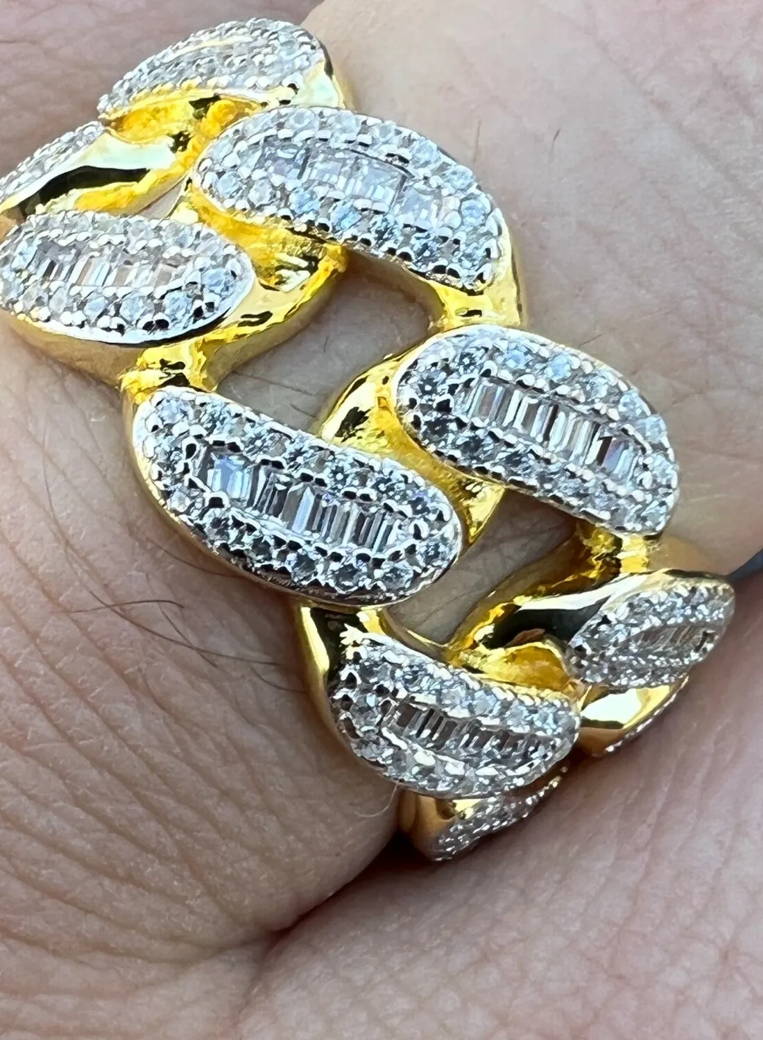 Authentic Miami Cuban RING 14k Gold Plated 925 Band Pinky Hip Hop Iced Baguette CZ