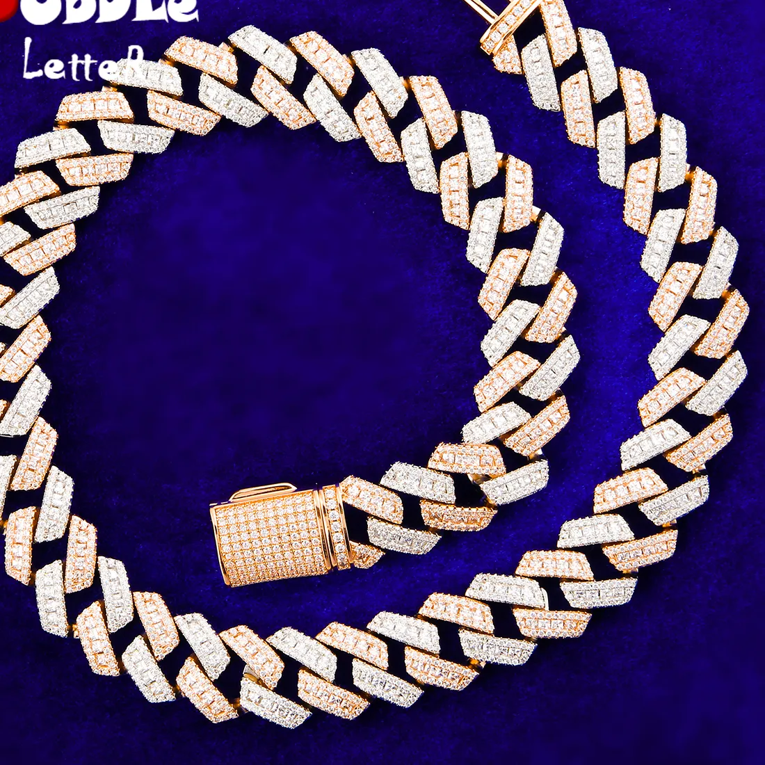 Authentic Bubble Letter Iced Out Cuban Link Chain Baguette Charms Men Necklace Real Gold Plated Hip Hop Jewelry