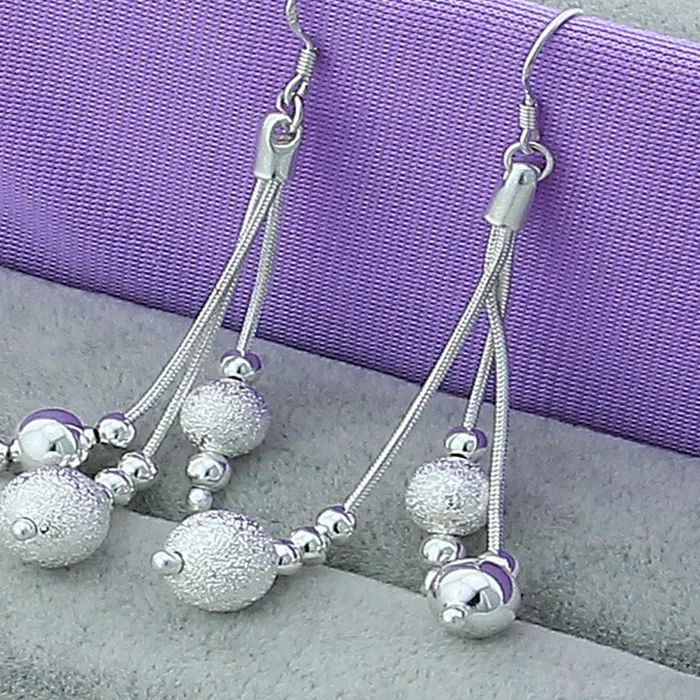 Authentic Doteffil 925 Sterling Silver Smooth Matte Beads Drop Earrings For Woman Jewelry