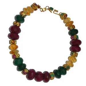 Authentic JARIN Gold Plated Sterling Necklace with Ruby, Green Quartz & Citrine Beads