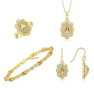 Authentic Golden Radiance: Citrine & Diamond Floral Halo of Light