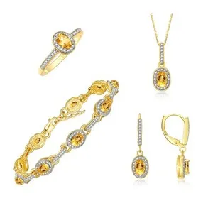 Authentic RYLOS 14K Yellow Gold Plated Princess Diana-Inspired Matching Jewelry Set
