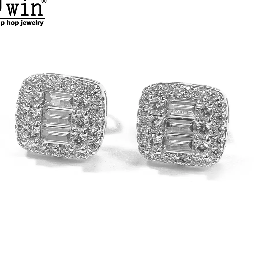 Authentic Uwin 2022 New Arrive 8x10mm Baguette Earrings Micro Paved Iced Out Zircon Gold Silver Color Fashion Charm Jewelry Gift For Women