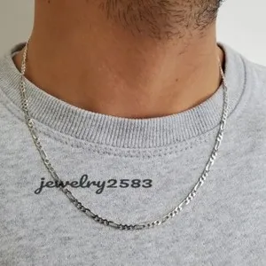 Authentic Celestial Figaro Link Chain – 14k White Gold Plated Silver for the Modern Mystic