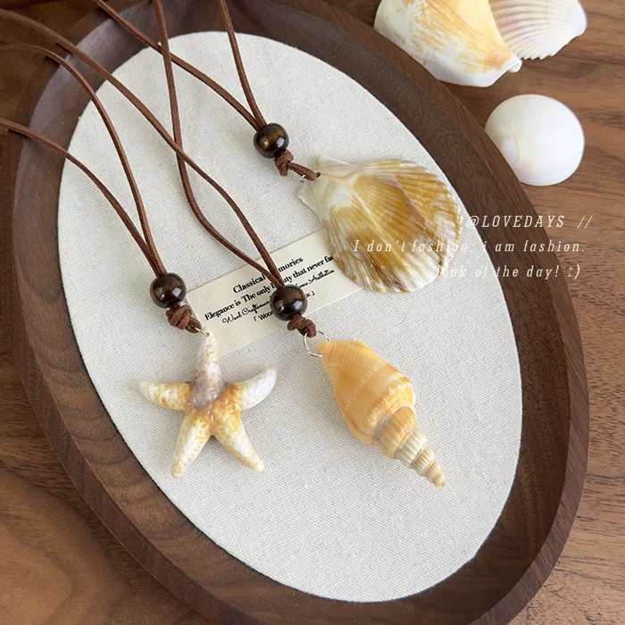 Authentic Long Choker Necklace Seashell Starfish Scallop Pendant Ocean Themed Unique Creative Design Collarbone Jewelry Daily Party Beach