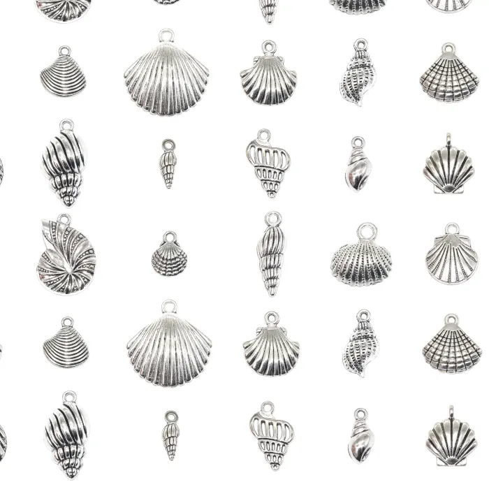 Authentic 18pcs Mixed Tibetan Silver Assorted Seashells Charms Metal Ocean Life Seafish Pendants For DIY Jewelry Making
