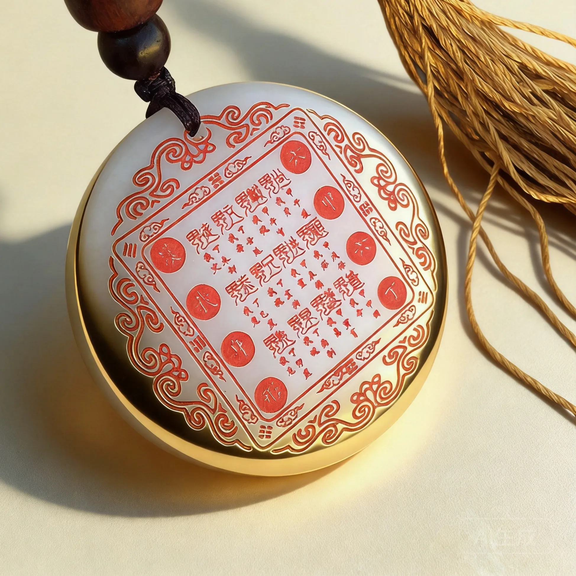 Authentic Wealth Attractor's Peaceful Harmony: Golden Silk White Jade Liuding Liujia Buckle Necklace