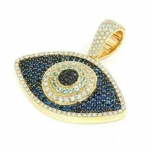Authentic Eye of Providence: 2ct Lab-Created Blue Diamond Evil Eye Charm Pendant