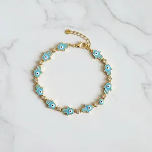 Authentic Eye of Protection: 14K Gold Plated Hamsa Evil Eye Talisman Bracelet