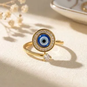Authentic Evil Eye Fidget Spinner Friendship Gold Plated Ring