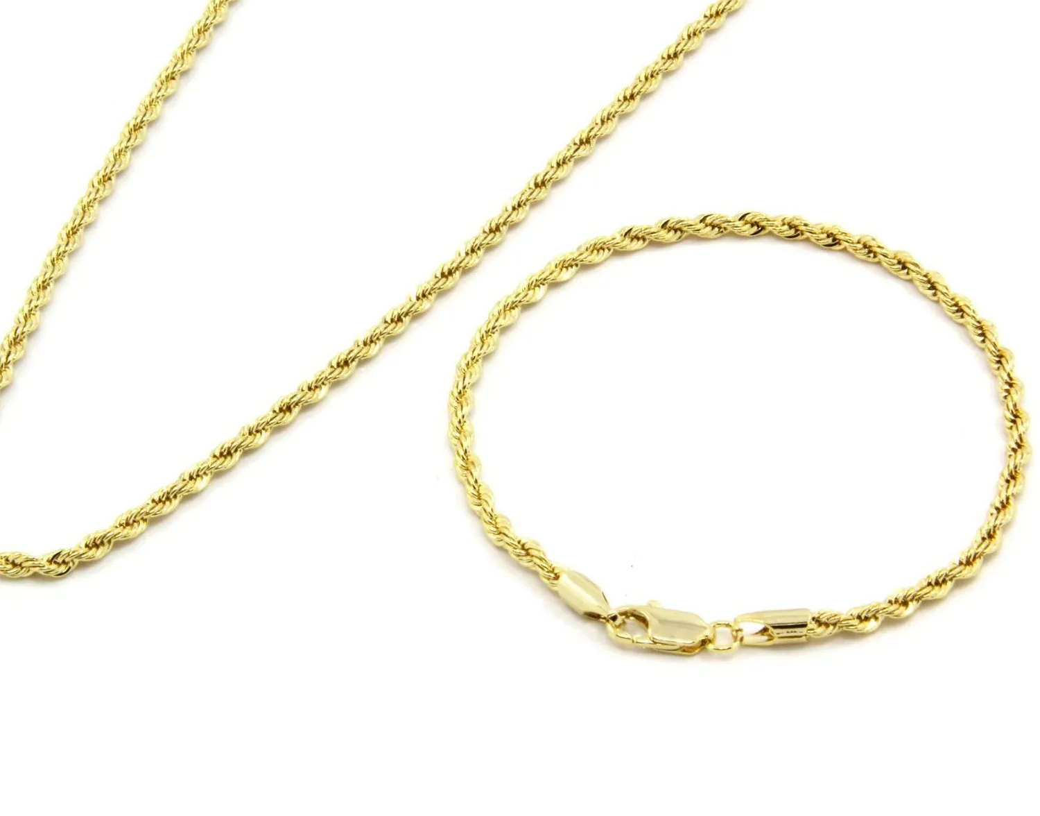 Authentic Men's Rapper's 14k Gold Plated 3mm 24" Hip Hop Dookie Rope Chain & Bracelet Set