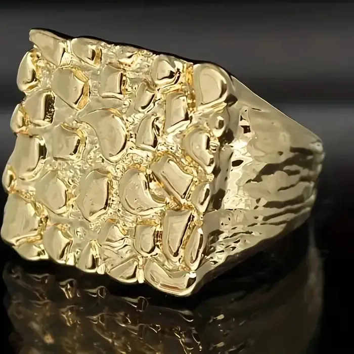 Authentic PINKY RING GOLDEN NUGGET STYLE HIP HOP RAPPER GOLD PLATED LUXURY SIZE 8 ~ 12