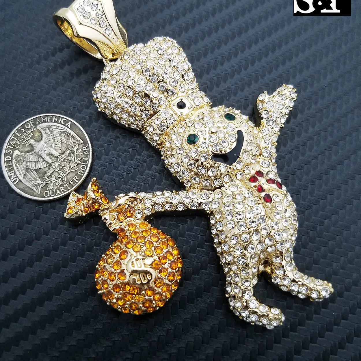 Authentic HIP HOP ICED GOLD PLATED RAPPER'S LARGE DOUGHBOY CUBIC ZIRCONIA CHARM PENDANT
