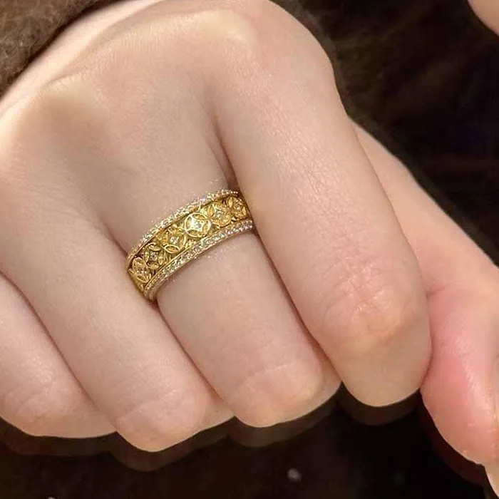 Authentic Vintage in Chinese style full diamond coin rings for women light luxury exquisite ring charming party jewelry