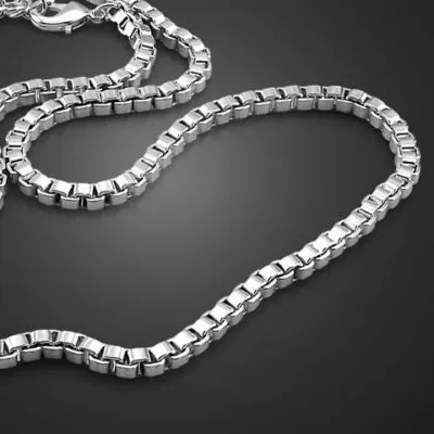 Authentic Celestial Groove: White‑Gold Slim Box‑Link Chain
