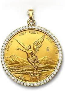 Authentic 14K Gold Plated Liberty Coin Pendant Necklace 0.50CT Moissanite