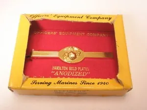 Authentic USMC Gold Plated Marine Corps Vintage Tie Bar Clip eagle anchor in box OEC 14-77