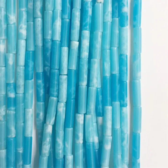 Authentic 4*13MM Tiny Round Tube Larimar Jade Ocean Sea Marine Gemstone Loose Natural Stone Beads For Jewelry Necklace Making DIY