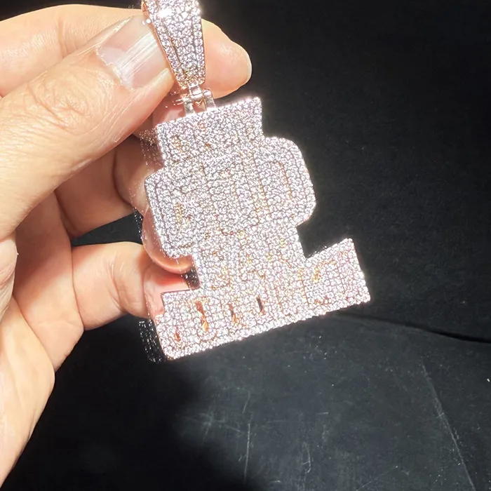 Authentic Hip Hop 3A+ CZ Stone Paved Bling Lced Out GOD Letter Pendants Necklace For Men Charm Rapper Jewelry Rose Gold Silver Color