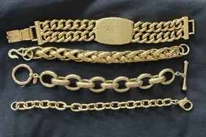 Authentic FOUR (4) VINTAGE GOLD PLATED CHAIN BRACELETS INCL GERARD YOSCA ID BRACELET