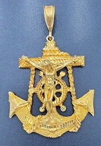Authentic Jesus Anchor Sterling Silver Gold Plated Pendant 13mm Bale