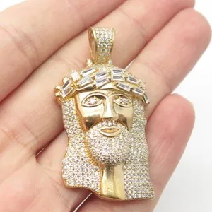 Authentic Sacred Devotion - 925 Sterling Silver Gold Plated Pave CZ Jesus Pendant