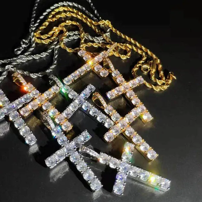 Authentic Hip Hop 3A+ CZ Stone Paved Bling Iced Out Cross Pendants Necklaces for Men Women Unisex Rapper Jewelry Gold Silver Color