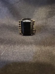Authentic Vintage Faux Black Onyx Gold Plated RING ADJUSTABLE