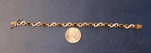 Authentic Vintage Gold Plated 7 Black Onyx stones and One Diamond Bracelet 