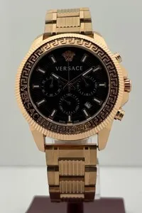 Authentic Refurbished Versace Greca Action Chrono Quartz Black Dial Rose Gold-Plated Watch