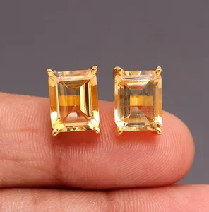 Authentic Sunstone Resonance: Citrine Octagon Studs