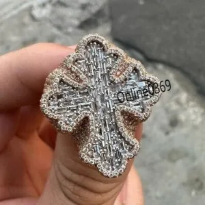 Authentic Sacred Union of Faith and Love: Rose Gold Plated Moissanite Men's Cross Ring