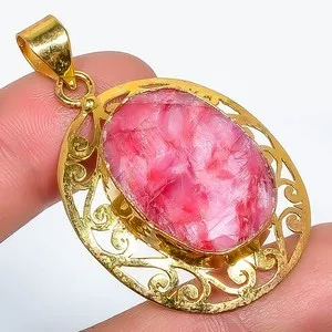 Authentic Ruby (Simulated) Silver Gold Plated Pendant 1.95" P7622-391