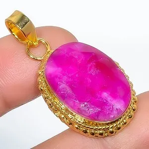 Authentic Ruby (Simulated) Silver Gold Plated Pendant 1.56" P7622-288