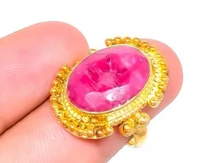 Authentic Ruby Radiance: 18k Yellow Gold Plated Ring for Inner Strength