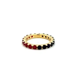 Authentic 925 Gold Plated .99tcw Ruby & .90tcw Sapphire Eternity Band Ring Sz 5