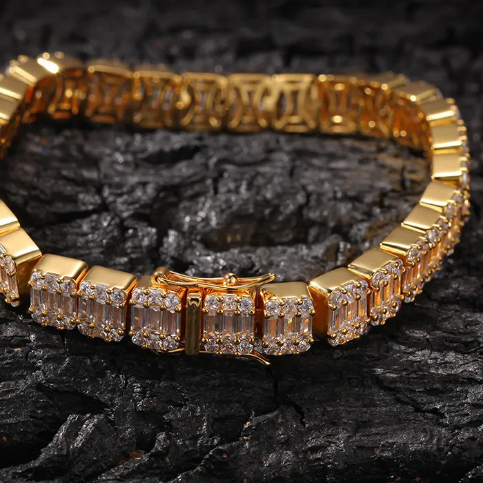 Authentic Hip Hop AAA+ Cubic Zirconia Bling Iced Out Tennis Bracelet Men Women Gold Color 1 Row CZ Charm Bracelets Hiphop Rapper Jewelry