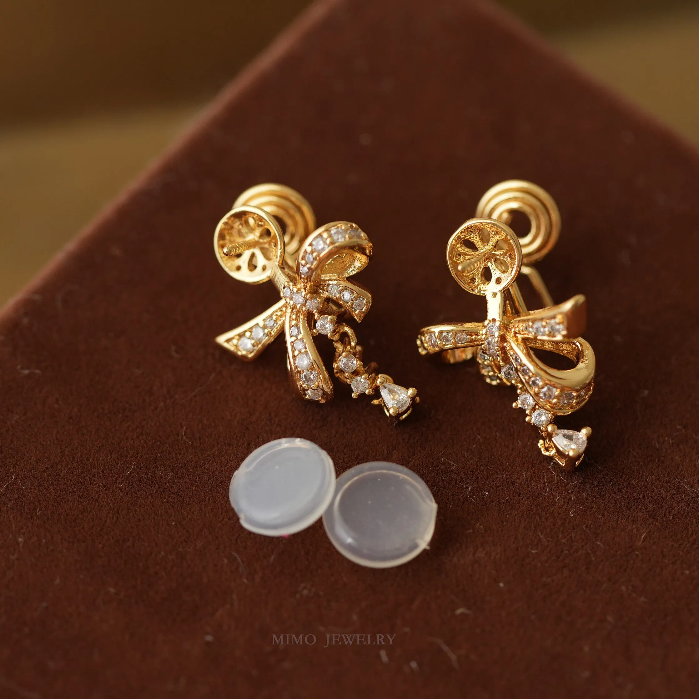 Authentic Plated Real Gold Girl Bow Symmetrical Tassel Hollow Ear Studs DIY Earrings Making Supplies Jewelry Accessories
