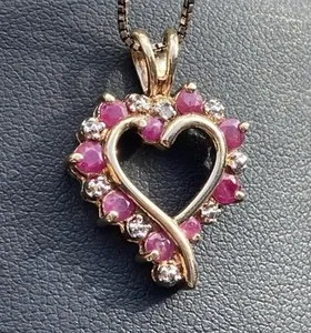 Authentic ROSS SIMONS RUBY & Diamond Gold Plated Sterling Silver Heart Pendant Valentines
