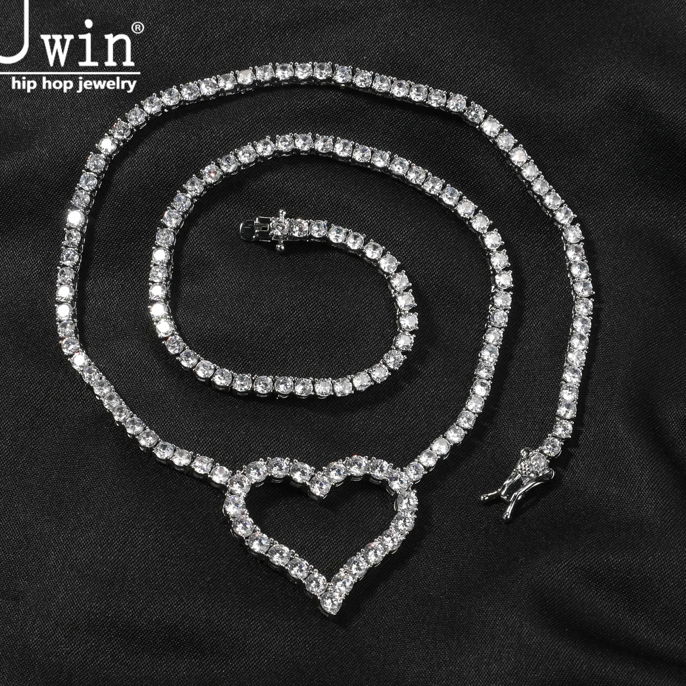Authentic Uwin 3mm Tennis Chain With Lovely Hollow Heart Necklace For Women Girl Iced Out Cubic Zirconia Hip Hop Jewelry