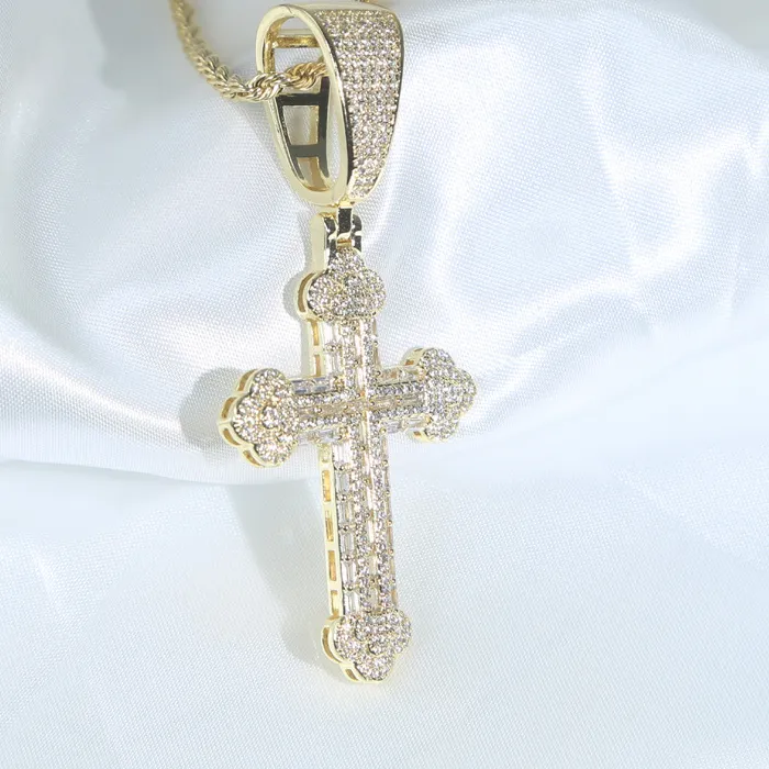 Authentic Hip Hop 3A+ CZ Stone Paved Bling Lced Out Cross Pendants Necklace For Men Charm Rapper Jewelry Gold Silver Color