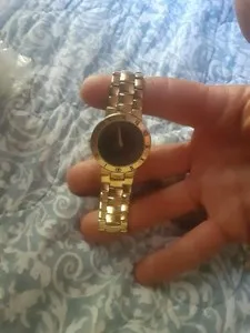 Authentic GUCCI 18K Gold Plated 33MM Quartz Black Dial Watch 3300.2.M 8" UNIQUE!!!