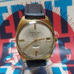 Authentic Antique Olympia Orient Weekly Men's Watch Unique Dial Gold Plated