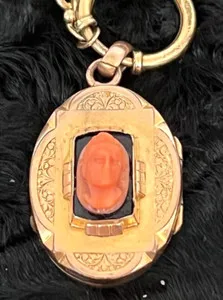 Authentic The Whispering Silhouette: Victorian Coral Cameo Photo Locket