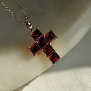 Authentic Holy Garnet Cross Pendant: Guardian of Faith and Protection